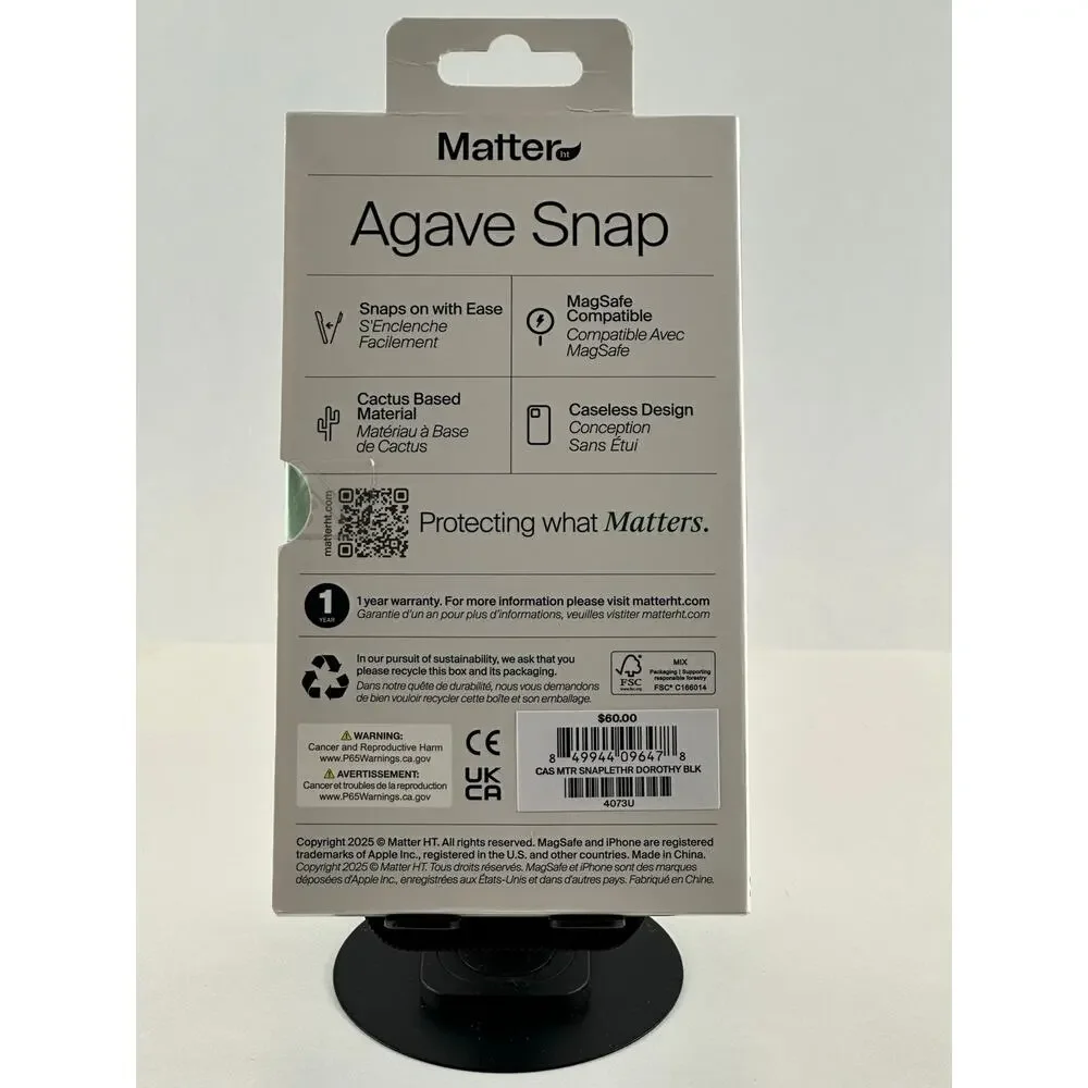 Matter Agave Snap Leather iPhone 17 Dorothy Black Case NWT MSRP: $60.00